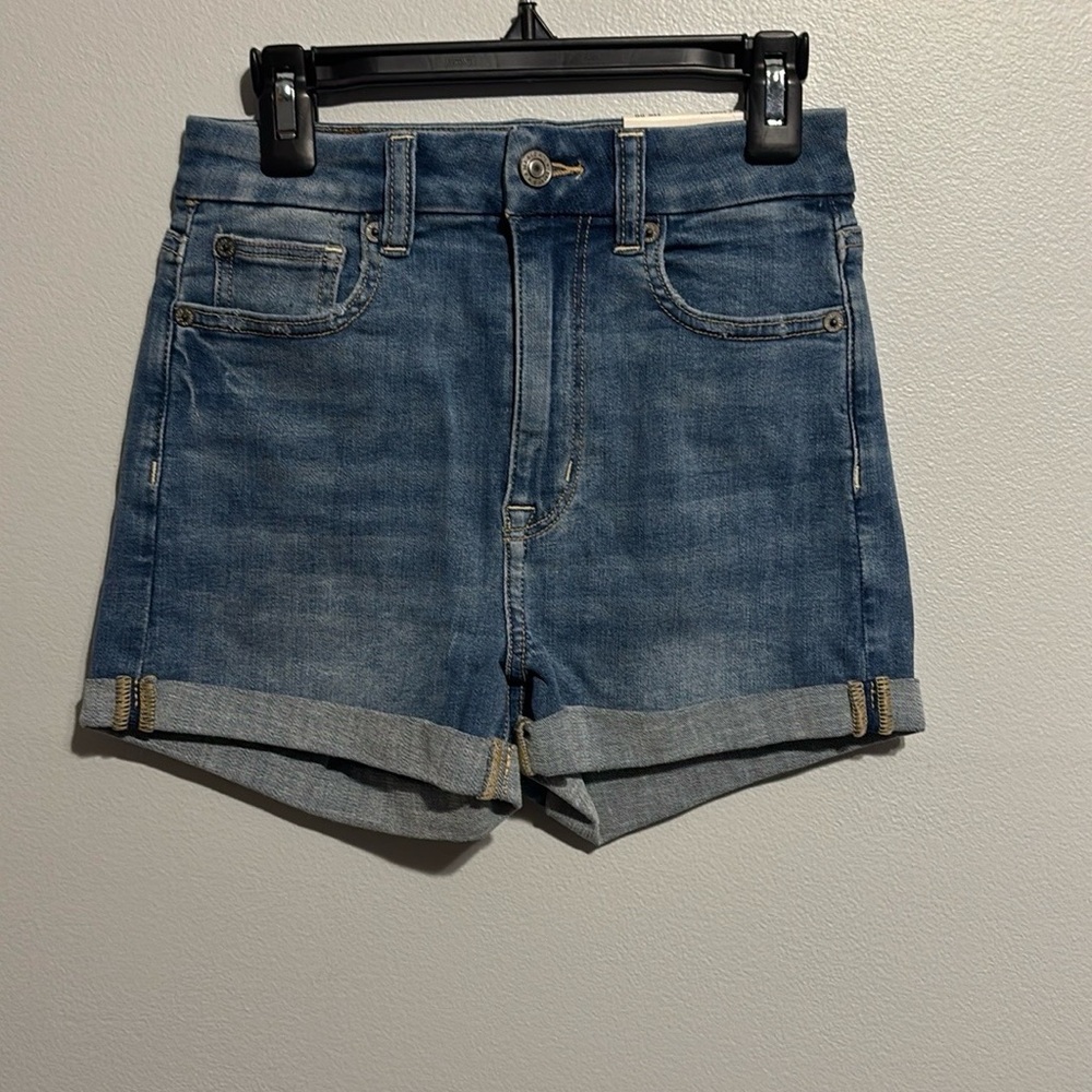 American Eagle Outfitters Curvy Blue Jean Shorts High-Waisted Cuffed